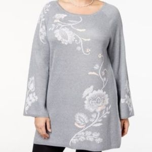 StyleCo Heather Embroidered Tunic Sweater 0X 1X 3X